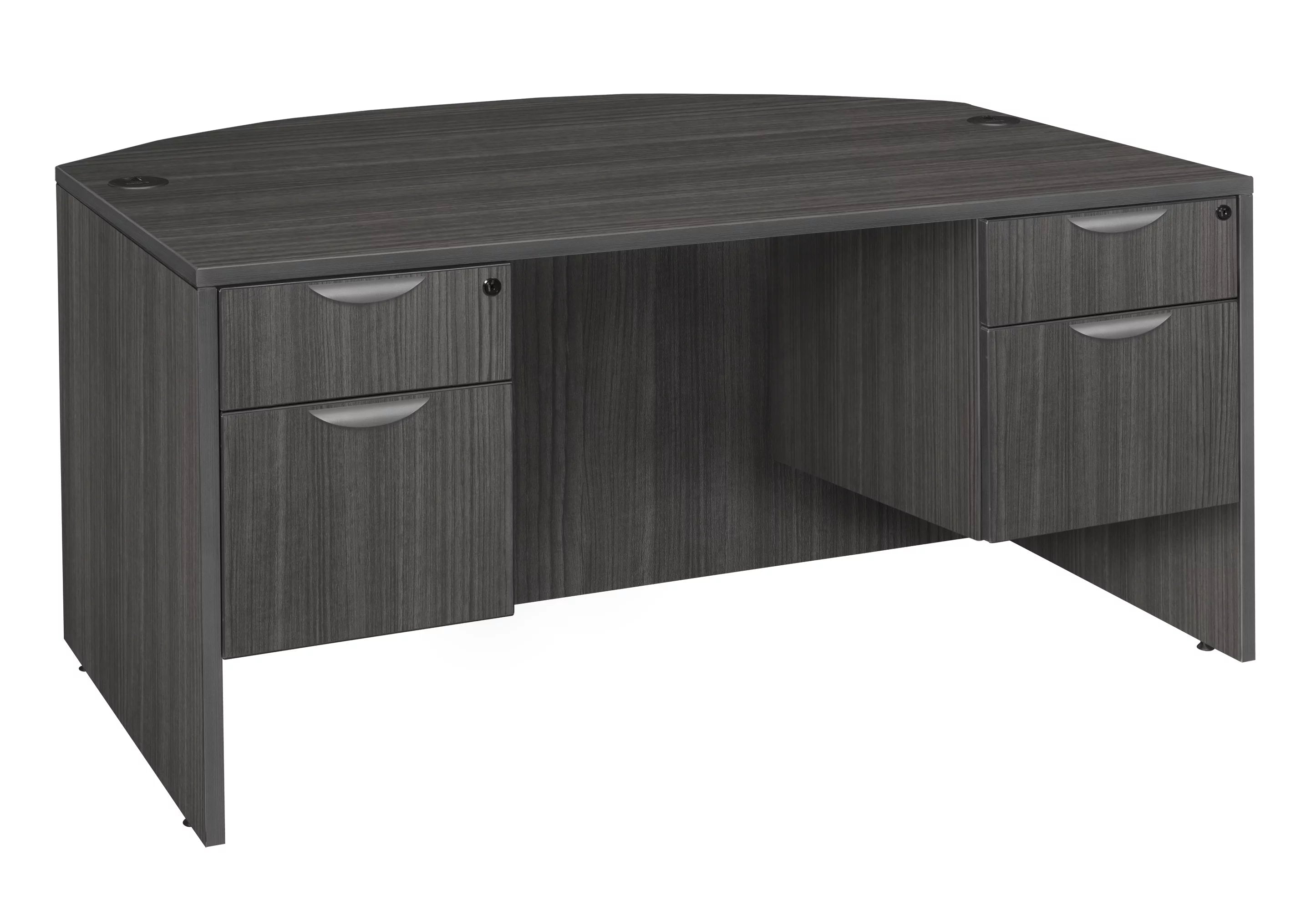 Ash Grey Bow Front Office Desk with Double Pedestal Drawer Unit B519392