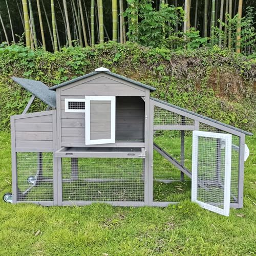 Grey Wooden Chicken Coop and Run with Nesting Box and Pull Out Tray Q98614