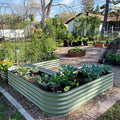17" Tall L-Shaped Modular Corrugated Metal Raised Garden Beds Green Y791