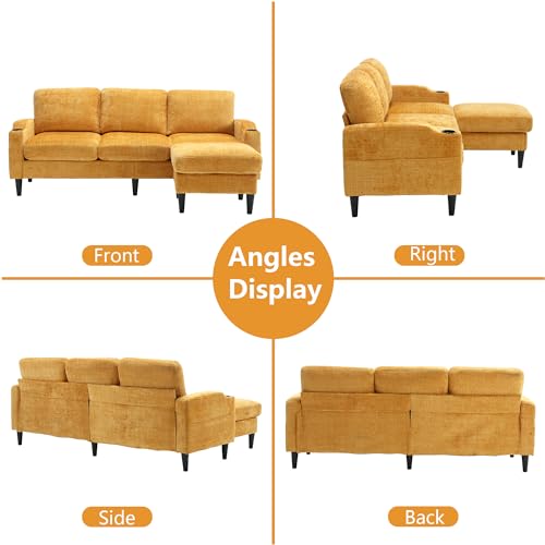 Pink Convertible Sectional Sofa Couch, 3-Seater Modular Sofas with Storage Ottoman, Chenille Fabric L Shaped Sectional Couches C8351