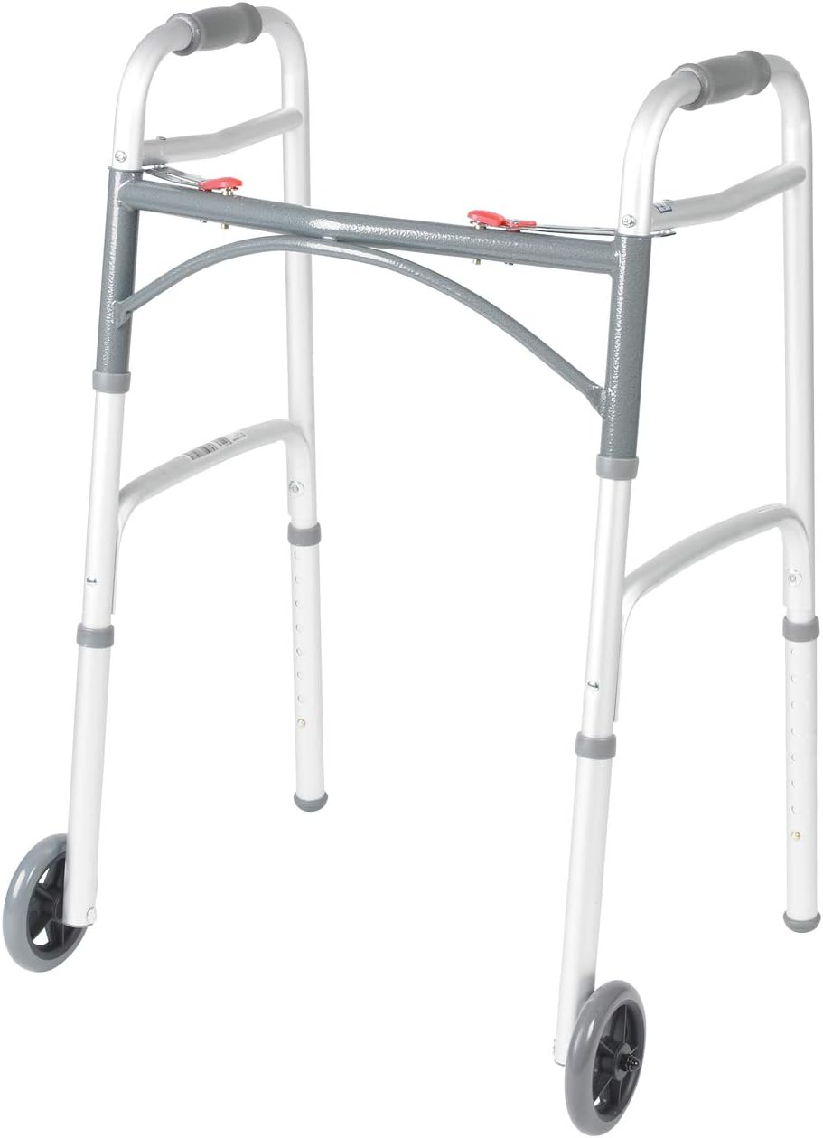 Two Button Folding Walker with 5" Wheels E318