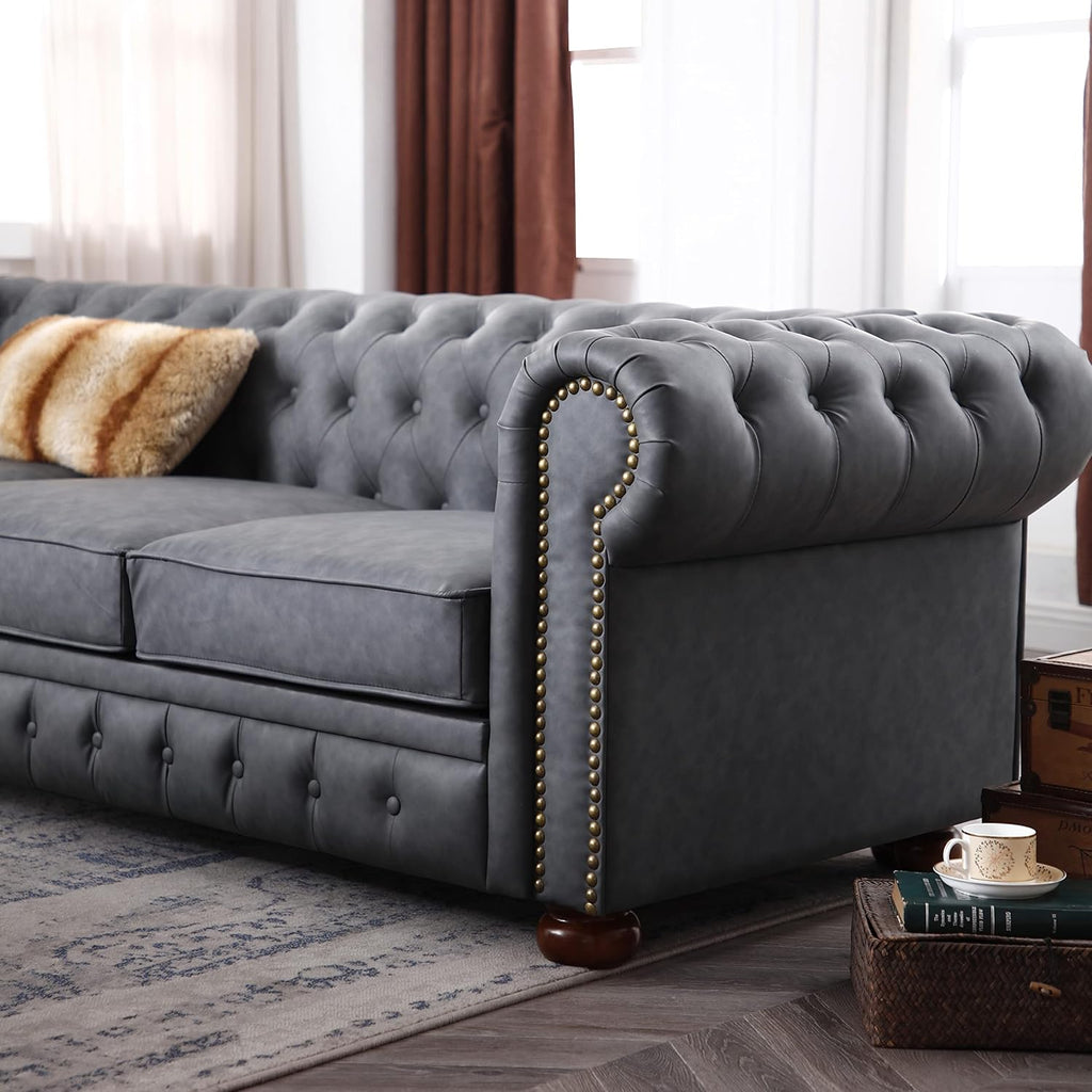 Dark Grey Faux Leather Chesterfield Sofa R3673