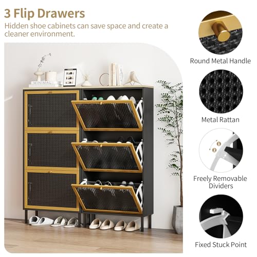 Natural Rattan Shoe Cabinet with 3 Flip Drawers I260496