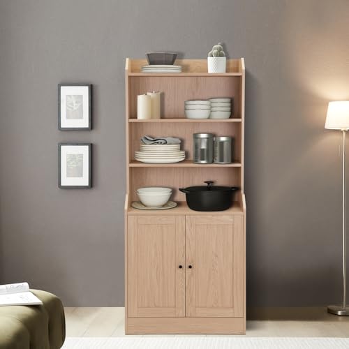 Natural Oak Sideboard with 3 Drawers and 3 Open Shelves T789127