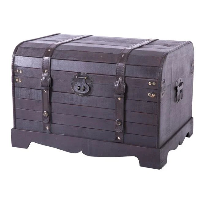 Antique Style Wooden Steamer Trunk, Black N8003