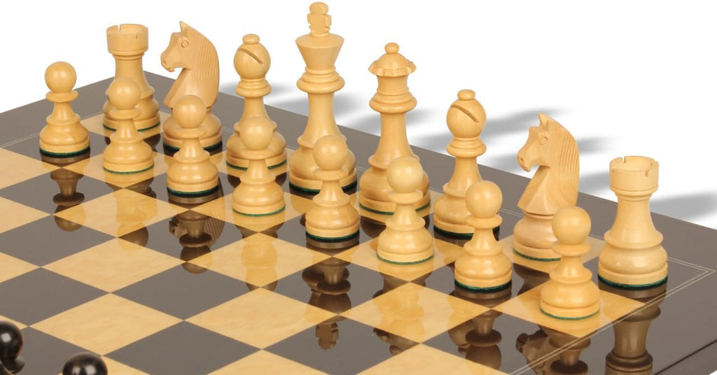 Ebonized & Boxwood Chess Set with Black & Ash Burl Chess Board - 3.75" King F483