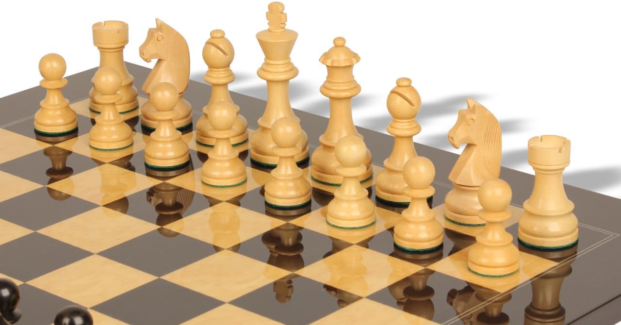 Ebonized & Boxwood Chess Set with Black & Ash Burl Chess Board - 3.75" King F483