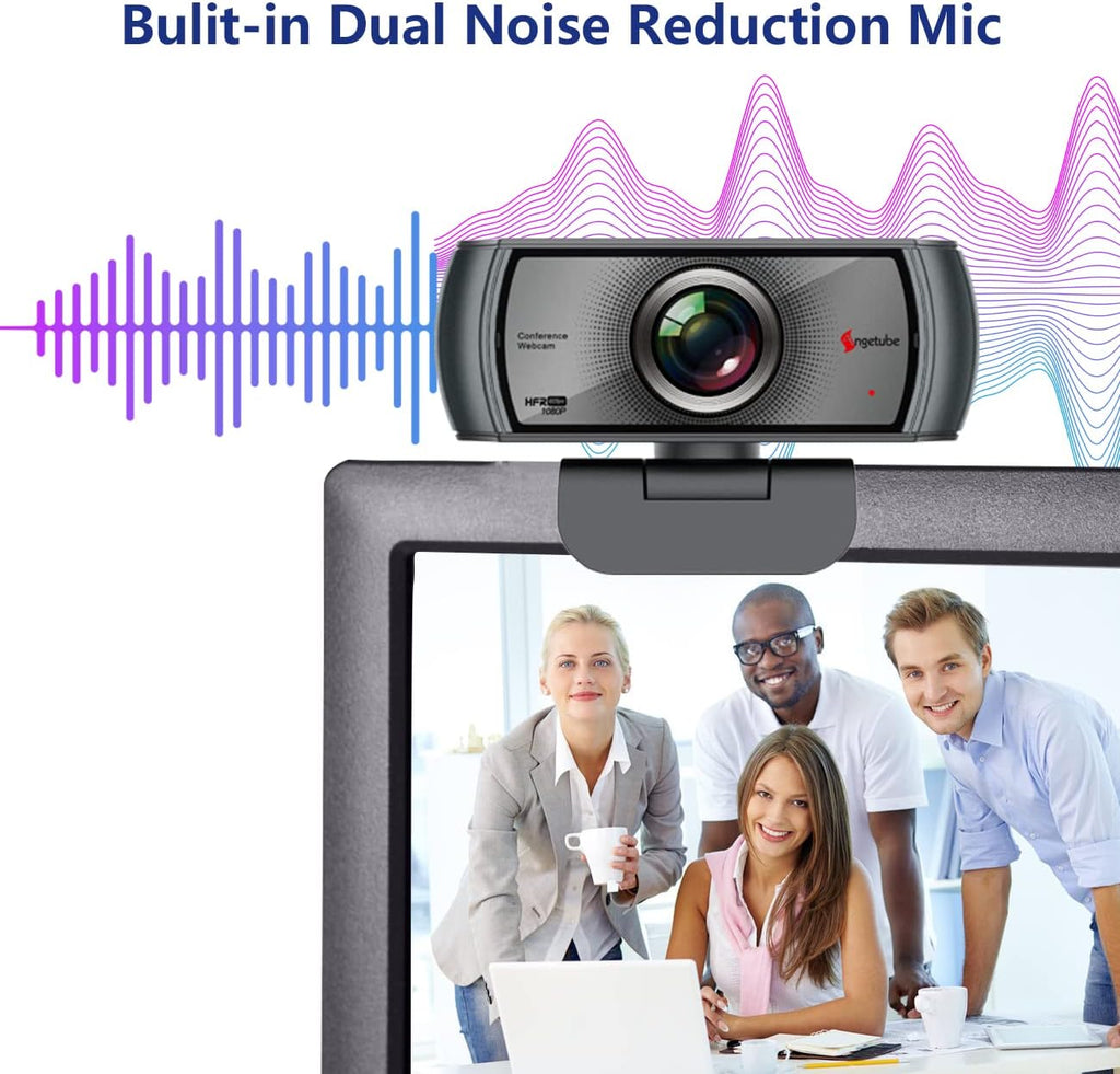 1080P 60fps Webcam with Microphone, 120° Wide Angle Dual Noise Reduction Mics, HD Streaming USB Camera J293