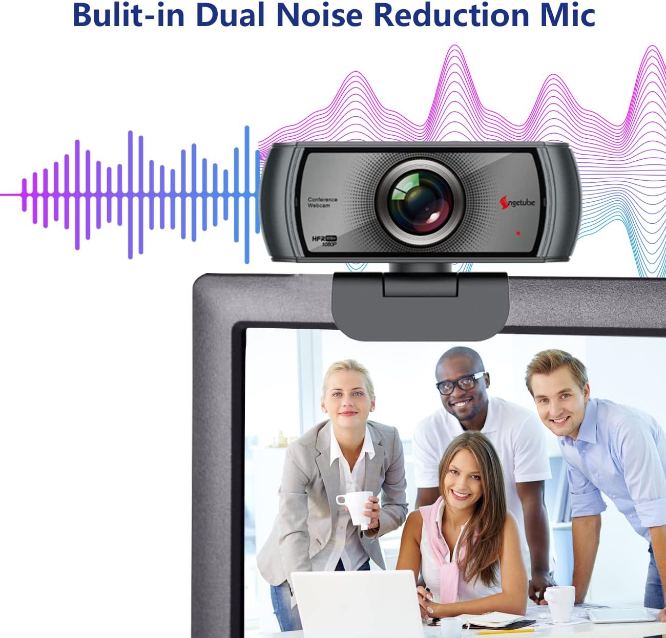 1080P 60fps Webcam with Microphone, 120° Wide Angle Dual Noise Reduction Mics, HD Streaming USB Camera J293