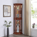 Walnut Wooden Corner Curio Cabinet with Adjustable Tempered Glass Shelves B64231