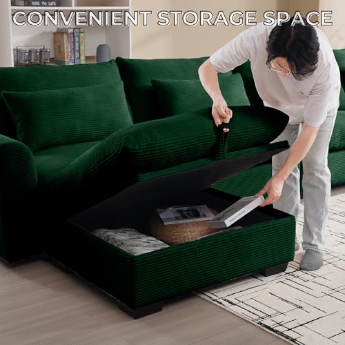 Corduroy L Shaped Modular Sofa with Storage Ottoman H869456