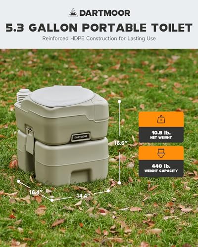 Portable Toilet, 5.3 gal. HDPE Camping Toilet with Built-in Handle A39058