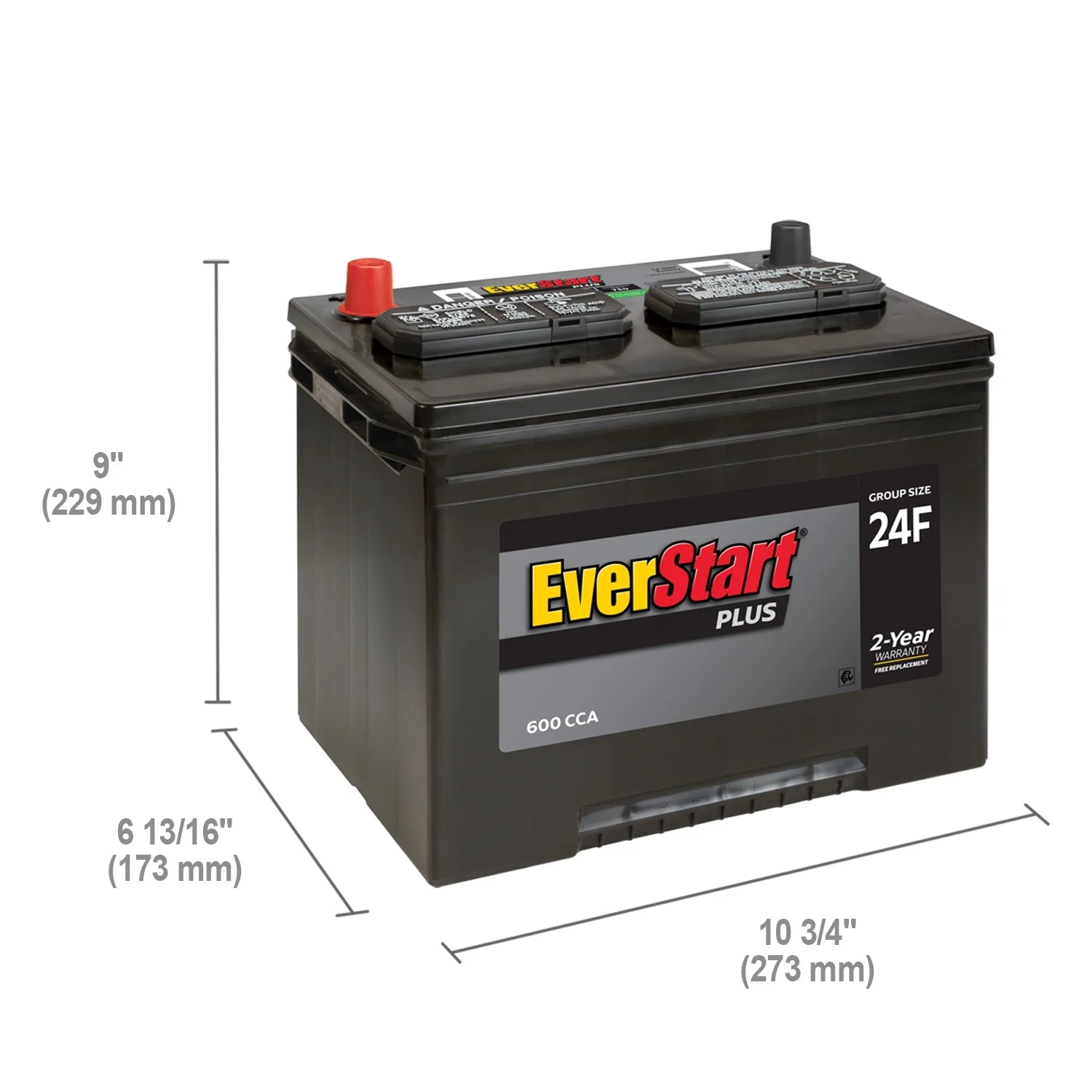 Lead Acid Automotive Battery, Group Size 24F 12 Volt, 600 CCA B838