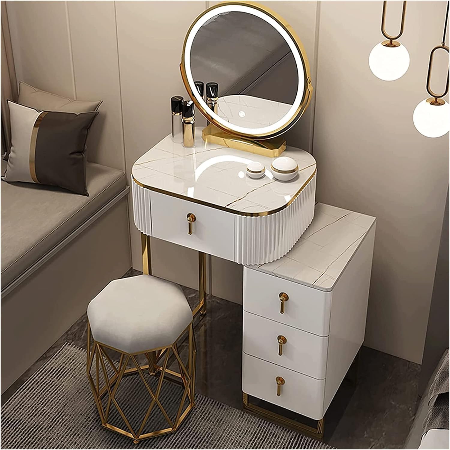 Slate Tabletop Vanity Desk with Lighted Mirror O885529