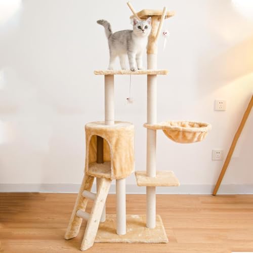 54.3 inch Tall Multi-Level Cat Tree with Cat Condo and Hammock R98350