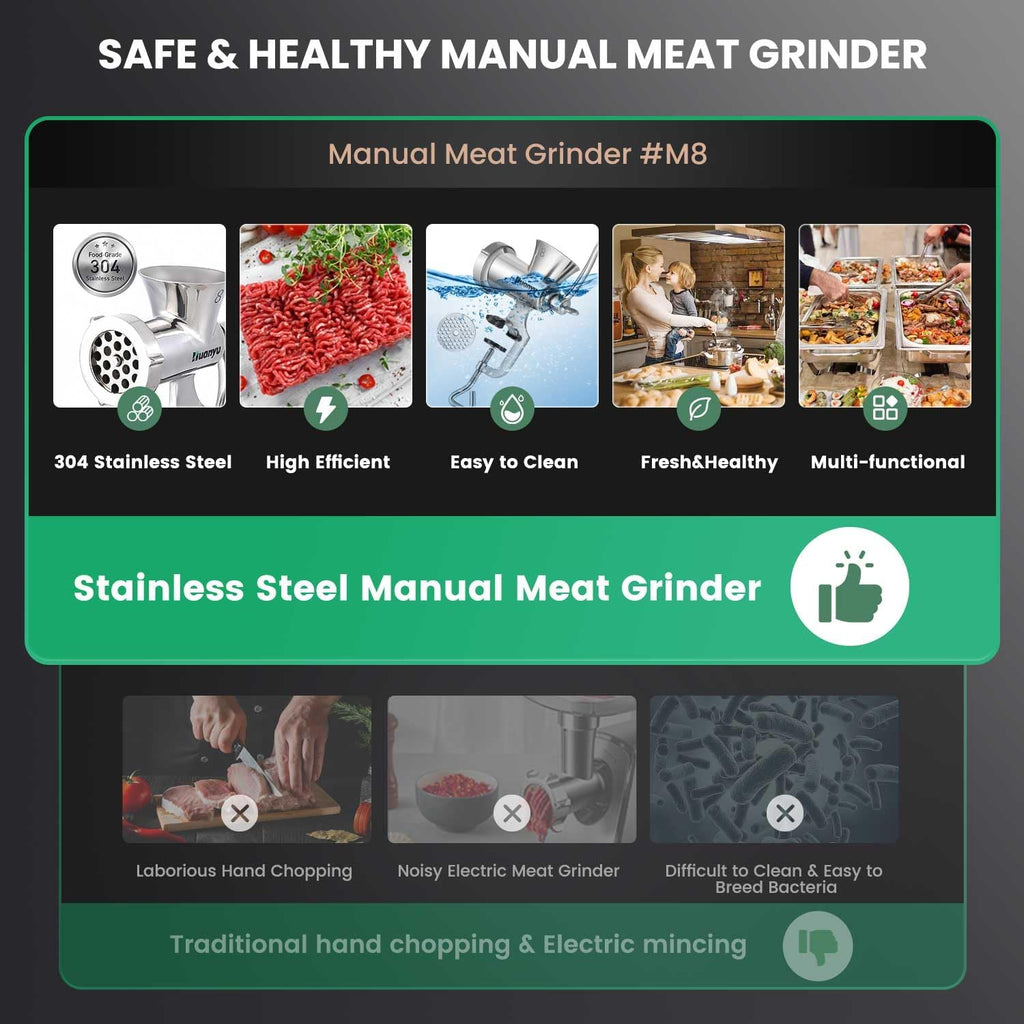 Manual Stainless Steel Compact Meat Mincer Sausage Stuffer Hand-Cranked Meat Grinding Machine M8 J805