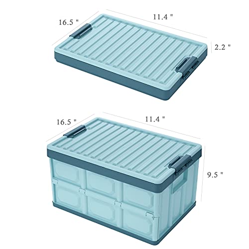 Collapsible Storage Bins with Lids 30L, Folding Plastic Stackable Utility Crates 2-Pack, Oyster White M6276