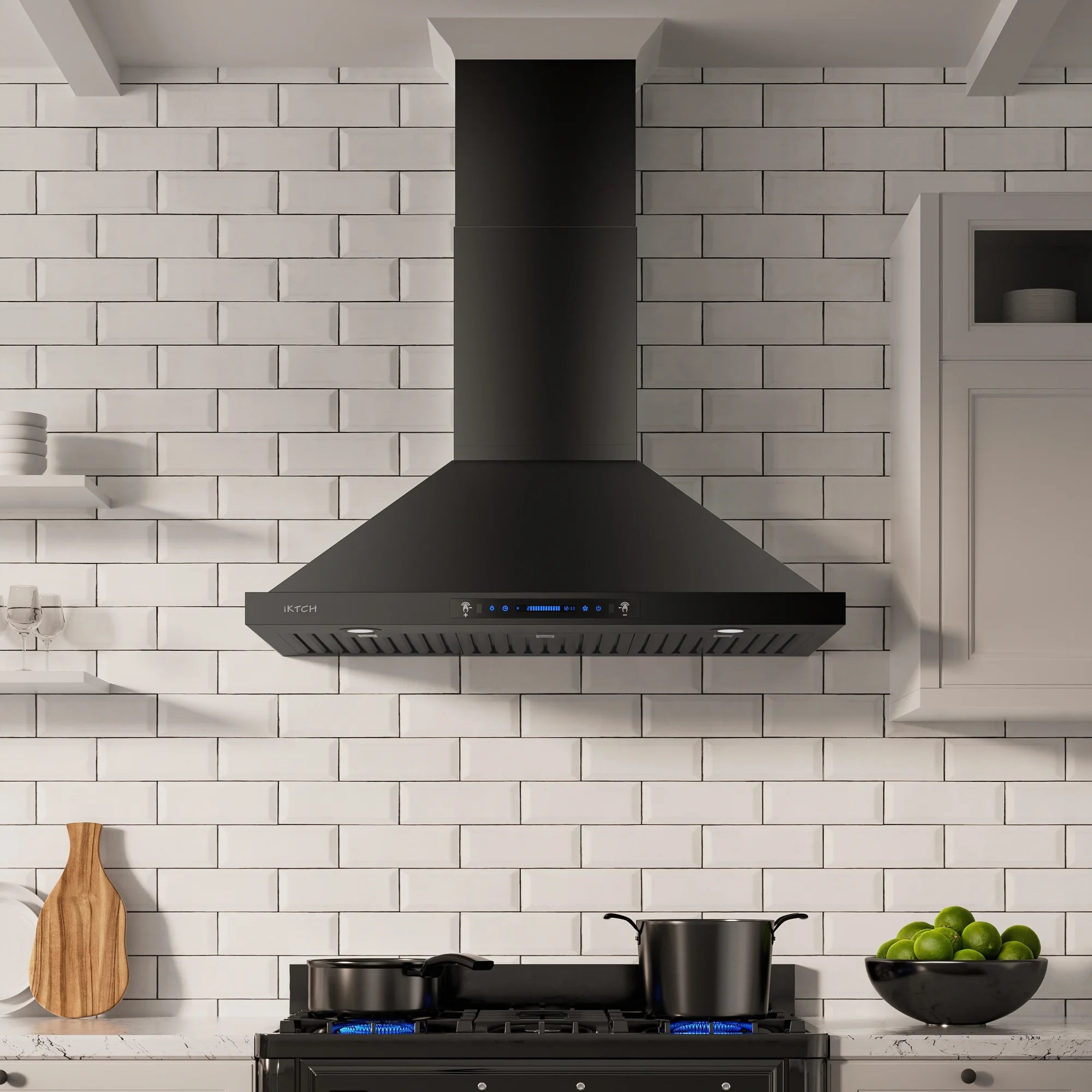 30 inch Black Wall Mount Range Hood with Stainless Steel Vent Hood T285