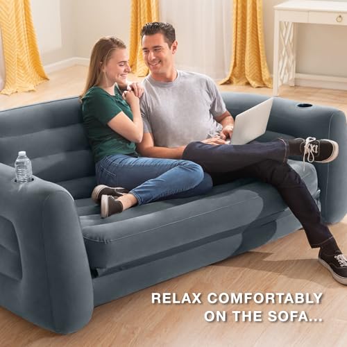 Inflatable Pull-Out Sofa Blow-Up Couch Queen Size Air Mattress Bed R27284