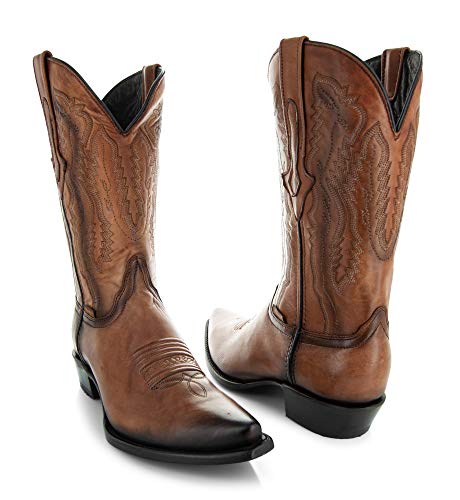 Tan Genuine Leather Snip Toe Cowboy Boots V26433