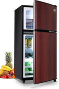 Mini Fridge With Freezer, Compact Refrigerator With 2 Doors, 3.5 Cu. Ft Wood J30060