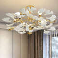 Gold Ceramic Ginkgo Leaf Semi Flush Mount Ceiling Light Fixture, 24" C5740