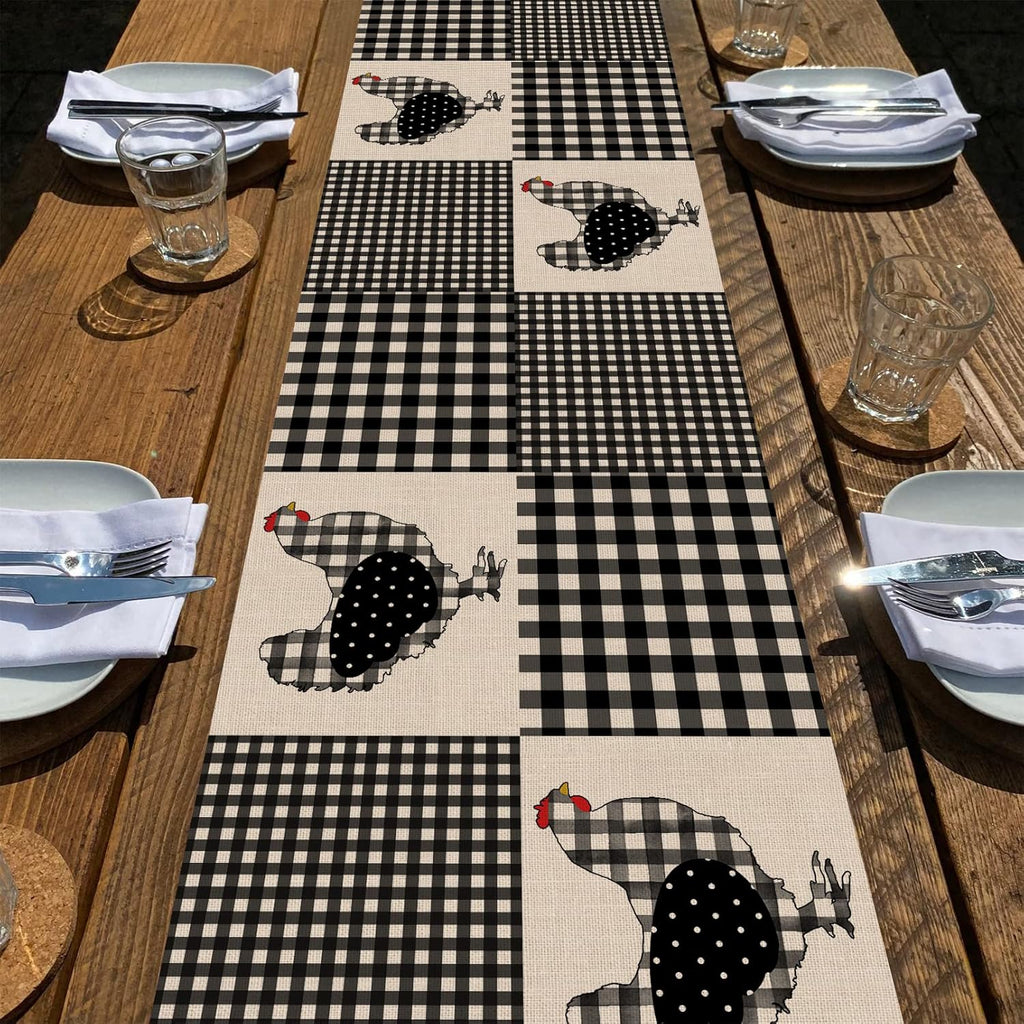 Black White Buffalo Plaid Check Table Runner 13x72 E978393