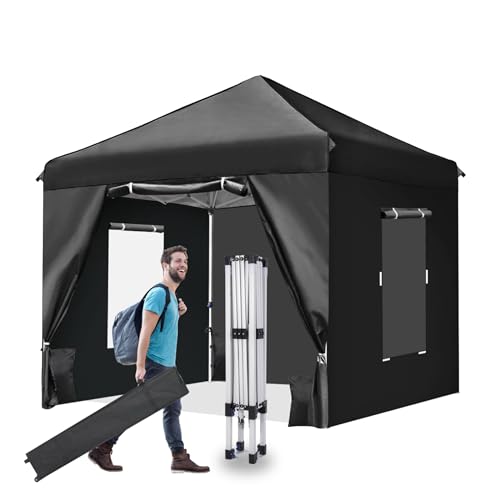 10x10 Pop Up Canopy Tent with 4 Removable Sidewalls and Windows, Black Y7644
