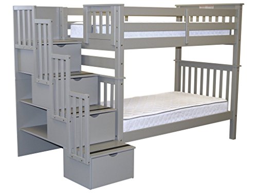 White Twin over Twin Bunk Beds with 4 Drawers K88458