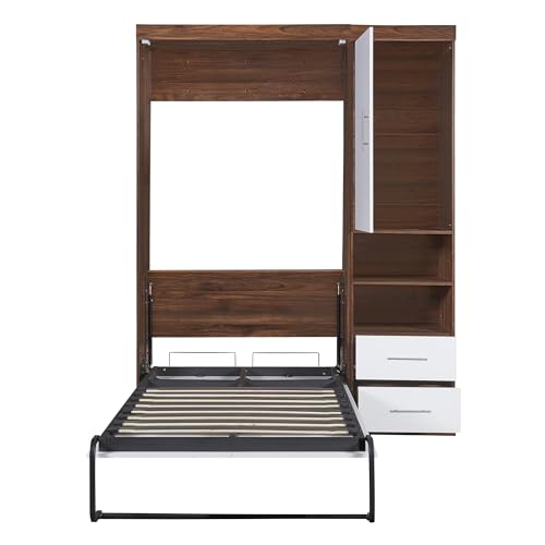 Queen Size White Murphy Bed with Built-in Dual Power/USB Port and Removable Shelves G2999