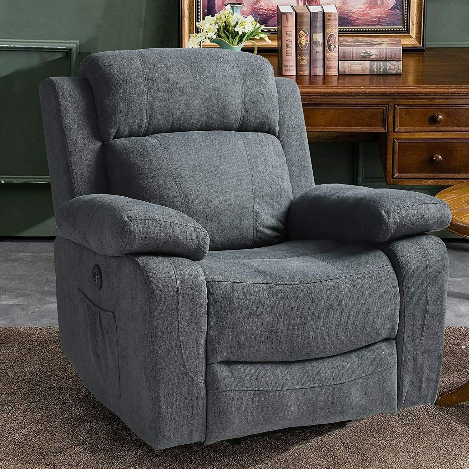 Grey Linen Electric Power Lift Recliner Sofa with Remote Control J852853