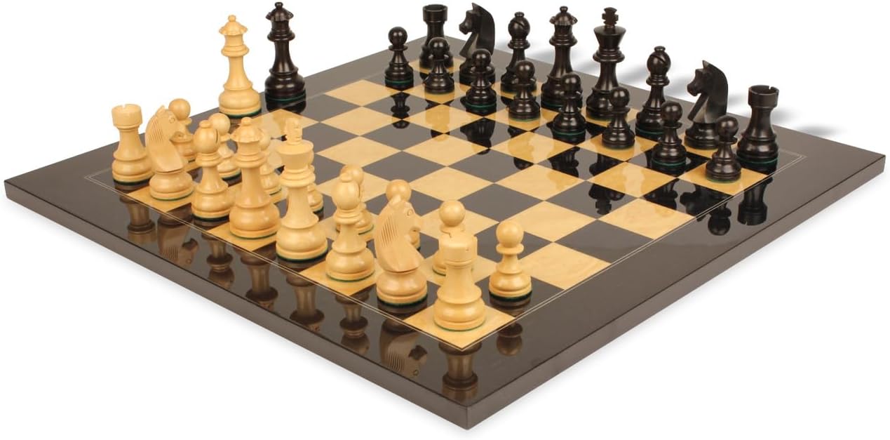 Ebonized & Boxwood Chess Set with Black & Ash Burl Chess Board - 3.75" King F483
