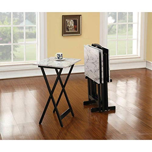 5-Pieces Faux Marble TV Snack Food Tray Set Stand Trays Dining Cart Storage Individual Tray A6029