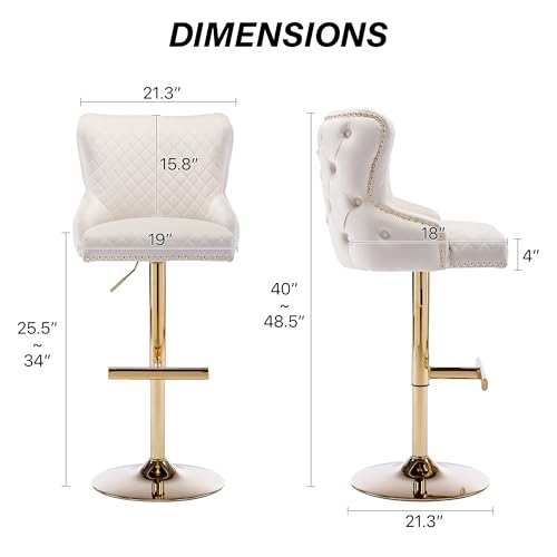 Beige Velvet Adjustable Swivel Barstools Set of 2 U9788