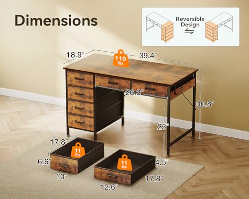 Rustic Brown 40 Inch Computer Desk with 6 Drawers S5437