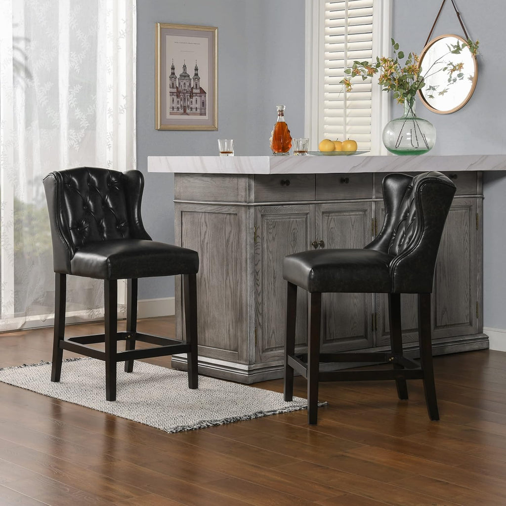 Vintage Black Brown Faux Leather Armless Counter Height Bar Stool R574556