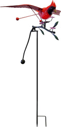 Red Metal Cardinal Bird on Flower Branch Garden Stake Kinetic Wind Sculpture S733261