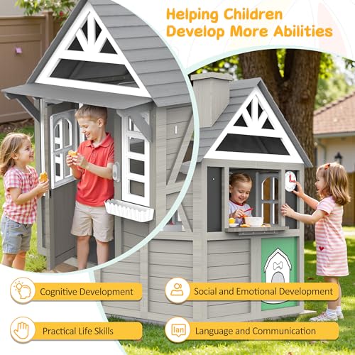 Gray Wooden Play House Playset with Kitchen Z275586