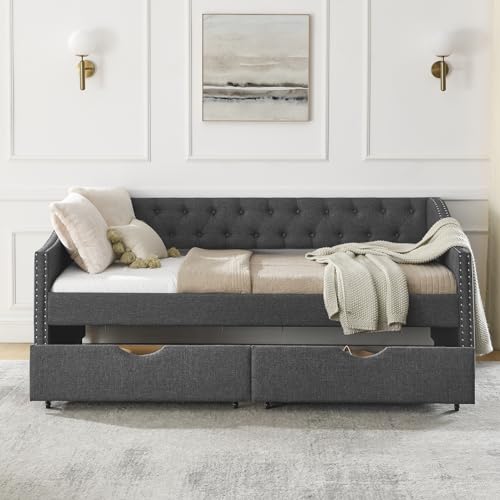Black Queen Size Upholstered Daybed with 2 Storage Drawers F501457