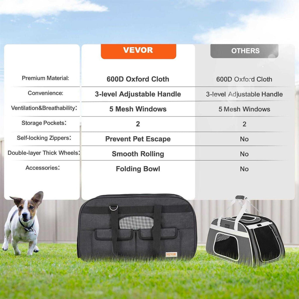 Cat Carrier with Wheels Rolling Pet Carrier with Telescopic Handle and Shoulder Strap Y890515