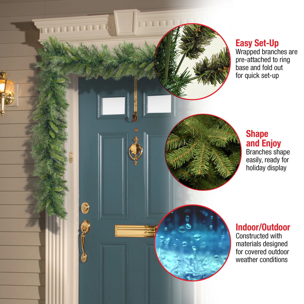 Pre-Lit Artificial Christmas Garland, Green, White Lights, 9 Feet R578050