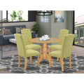 5Pc Dining Set with Drop Leaves and Four Parson Chairs, Lime Green Fabric, Oak Finish Y70072