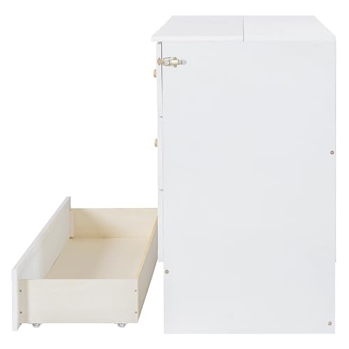Queen Size Solid Pine Murphy Bed with Storage Drawer Q583115