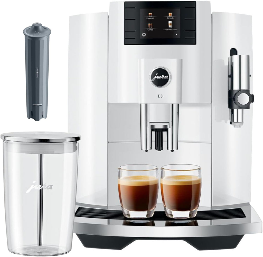 Piano White Automatic Espresso Machine with Glass Milk Container and Coffee Canister with Measuring Spoon P873588