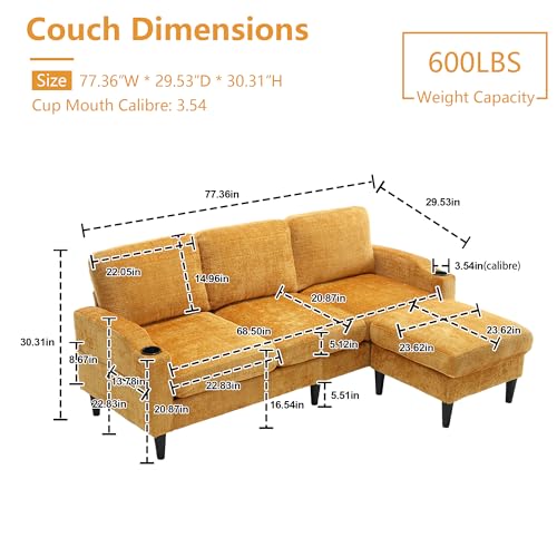 Pink Convertible Sectional Sofa Couch, 3-Seater Modular Sofas with Storage Ottoman, Chenille Fabric L Shaped Sectional Couches C8351