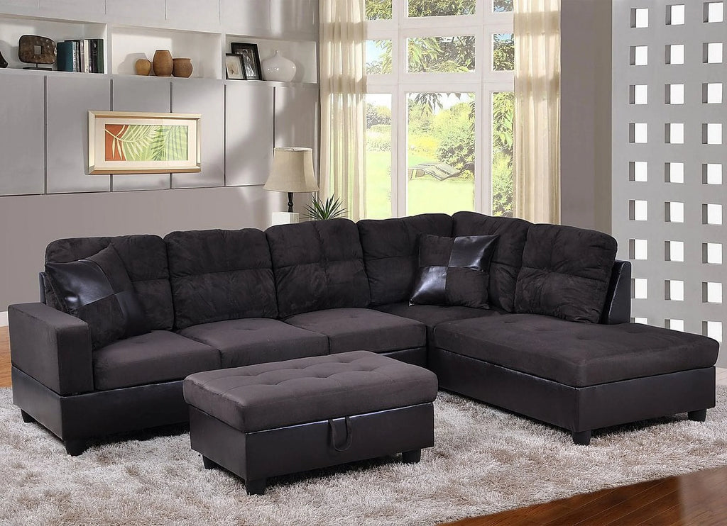 103.5" Wide Corner Microfiber Sectional Sofa with Storage Ottoman T14661