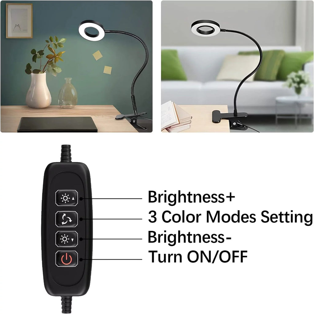 Magnifying Glass with LED Desk Lamp with Clamp, 3-Level Dimmable Desk Light Q5723