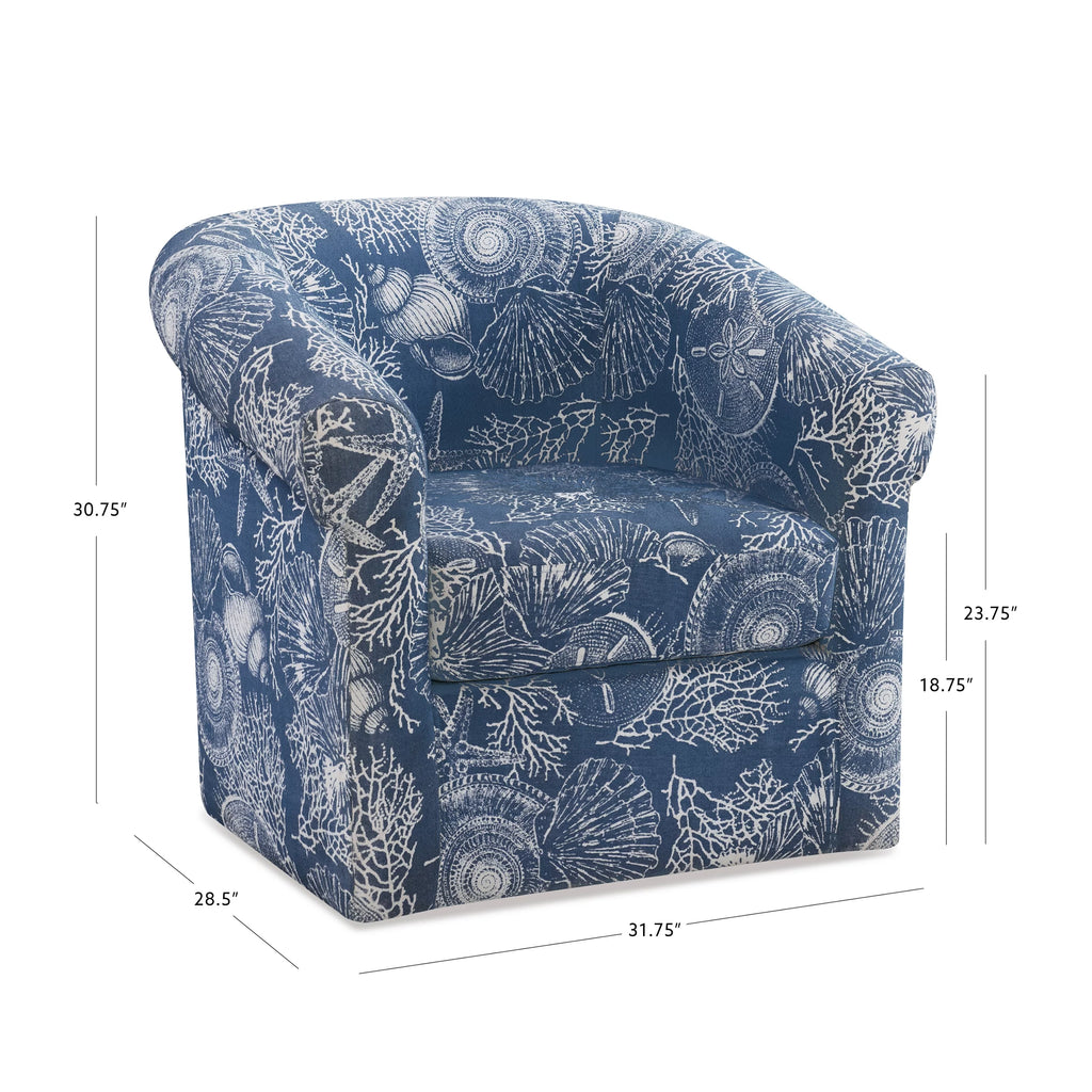 Ocean Blue and White Coastal Pattern Swivel Club Chair N11064