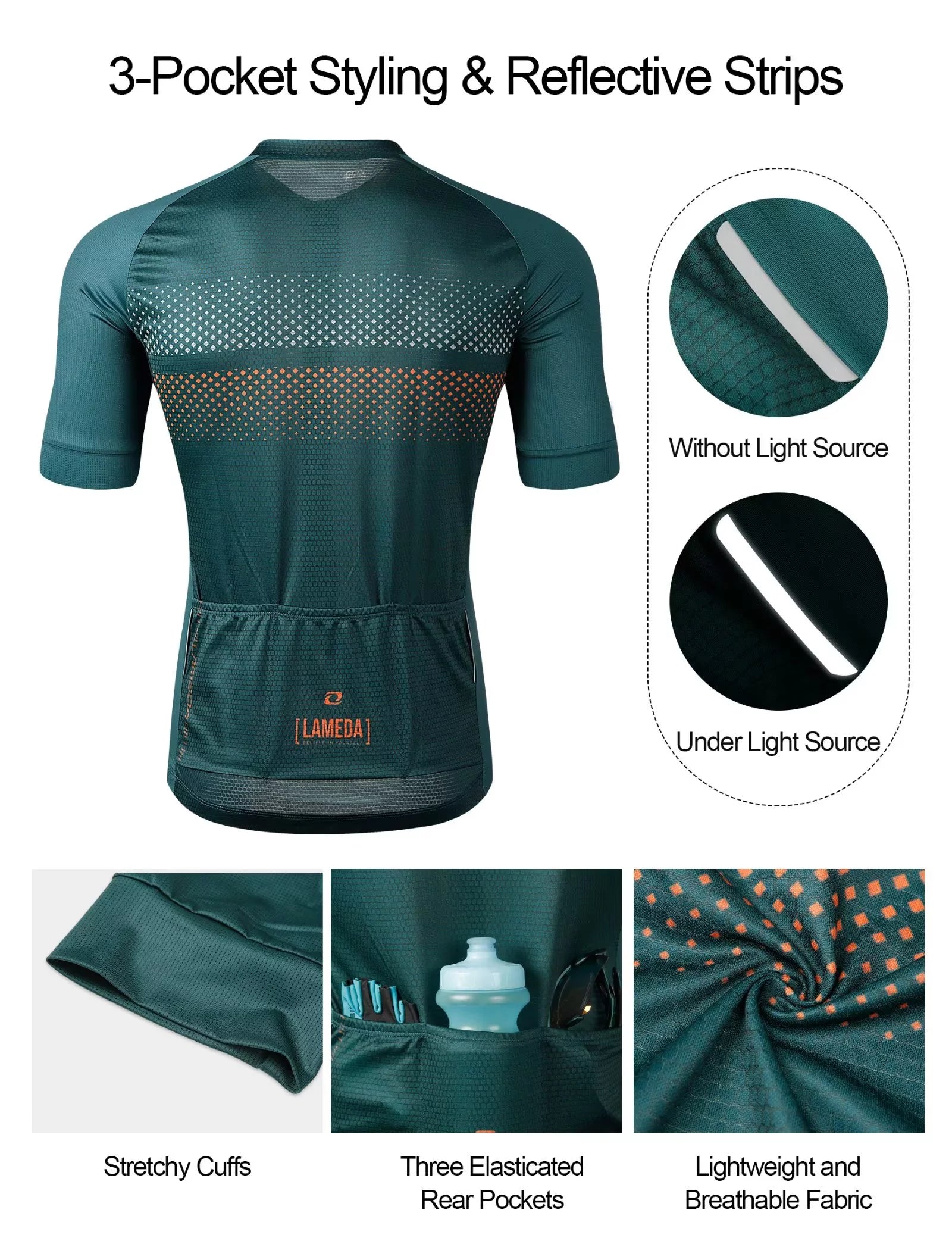 Green Short Sleeve Reflective Cycling Jersey M903575