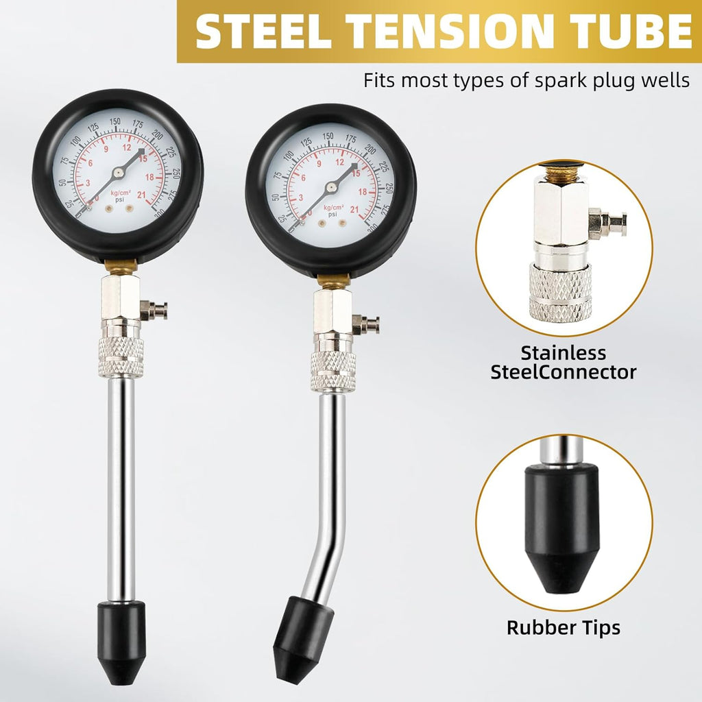Engine Compression Tester, 0-300 PSI, 8pcs Compression Tester with Adapters A664
